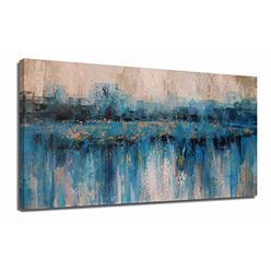 Arjun Canvas Wall Art Abstract Large Size Modern Blue Grey Themes Cityscape Textured Painting One Panel Framed 40"x20" Artwork