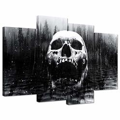 iHAPPYWALL Hello Artwork Halloween Day of Dead Skull in Dark Foggy Lake Abstract Black and White Contemporary Picture Print On Canvas 4