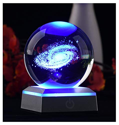 Aircee 3D Model of Galaxy Crystal Ball, with Led Lamp Stand, Planets Glass Ball, 6 Colors Light, Great Gifts, Educational