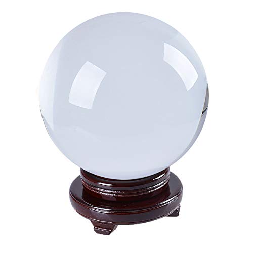 LONGWIN Huge Clear Divination Crystal Ball 200mm (8 Inch) Glass Sphere Free Wooden Stand Home Decoration Ornaments