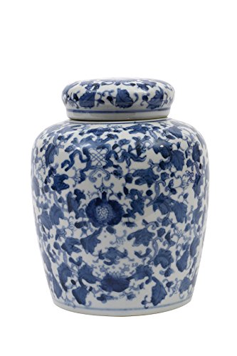 Creative Co-op Decorative Blue and White Ceramic Ginger Jar with Lid