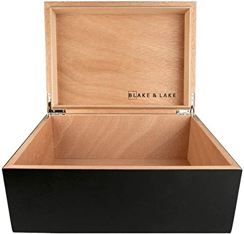 Blake & Lake Large Wooden Box with Hinged Lid - Wood Storage Box with Lid - Black Stash Box - Wooden Storage Box - Decorative boxes with