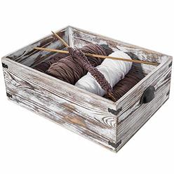 MyGift Shabby Whitewashed Wood Storage Crate with Vintage Metal Handles & Side Accent Wraps