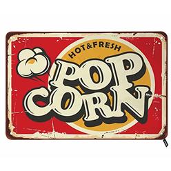 Swono Hot and Fresh Popcorn Tin Signs,Retro Popcorn Sign Food and Snacks Vintage Metal Tin Sign for Men Women,Wall Decor for