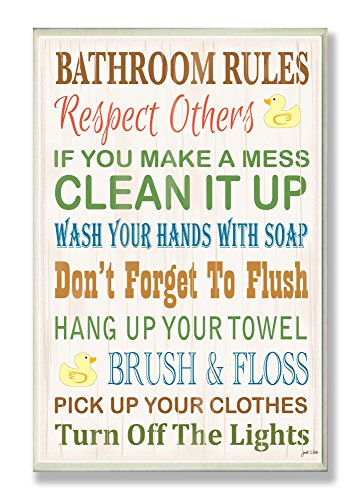 Stupell Industries Rules Typography Rubber Ducky Bathroom Art Wall Plaque, 13 x 19, Design by Artist Janet White