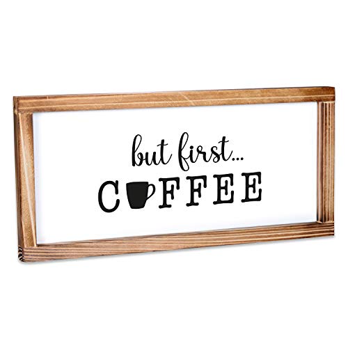 MAINEVENT But First Coffee Sign - Funny Kitchen Sign - Farmhouse Kitchen  Decor, Kitchen Wall Decor, Rustic Home Decor,