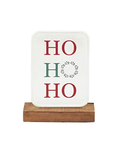 Parisloft HO HO HO Metal Sign with Solid Wood Stand, Christmas Tabletop Decor,Party Decorations