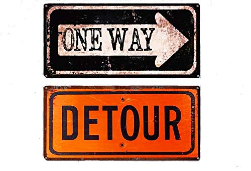 Tin Shop Signs I Vintage One Way and Detour Street Tin Sign Bundle | Made with Heavy Gauge Metal | Includes 2 Signs 8 X 17