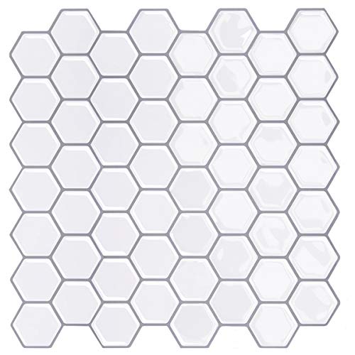 VANCORE Peel and Stick Tile Kitchen Backsplash 3D Hexagon Tile Decorative  Mosaic Wallpaper White 12in x 12in, 4 Sheets