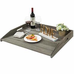 MyGift Vintage Gray Solid Wood Jumbo Stove Top Cover Countertop Tray/Noodle Board with Cutout Handles