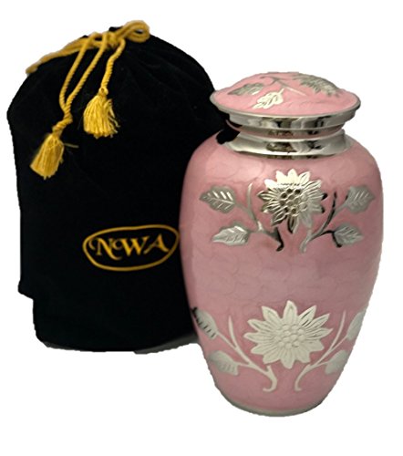 NWA Brass Adult Size Pink Funeral Cremation Urn with Velvet Bag