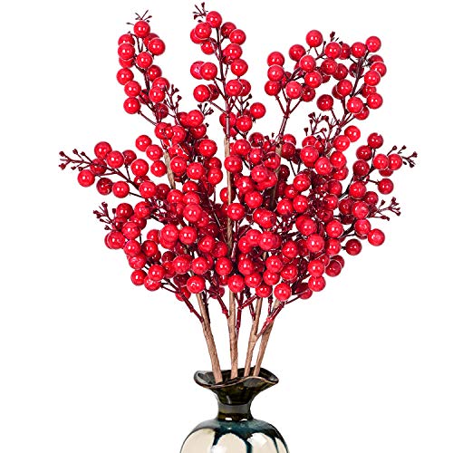 DearHouse 4 Pack Artificial Red Berry Stems Holly Christmas Berries for  Festival Holiday Crafts and Home Decor, 19.5 Inches