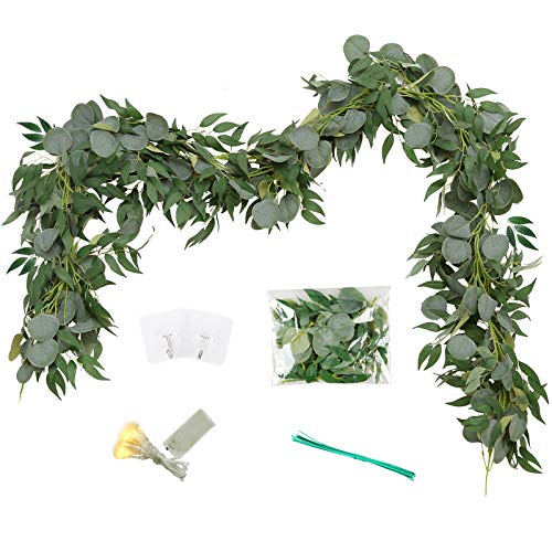 Artificial Vines Faux Eucalyptus Garland, 2 Pack Fake Eucalyptus