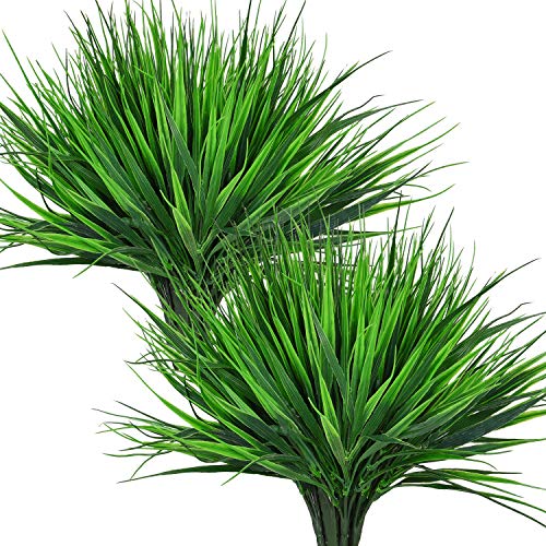 Sunm Boutique Artificial Outdoor Plants, 8 Pcs Faux Plastic Wheat Grass, Fake Plastic Greenery Shrubs for Outdoor Indoor