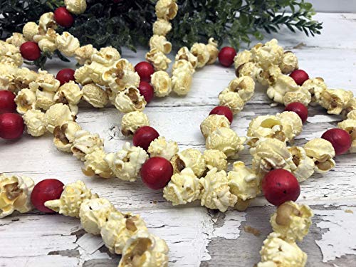 Rocky Mountain Wax Works Real Popcorn Garland Traditional Red Berries Cranberry Cinnamon Scented 9 Foot Vintage Christmas Holiday Home Decor