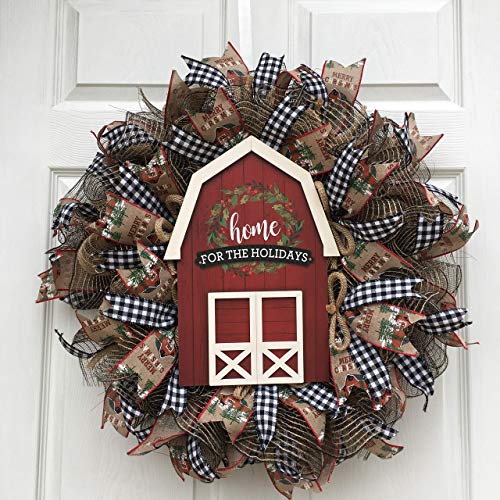 Tira Mercantile Home For The Holidays 24 inch Christmas Front Door Jute Mesh Wreath Handmade in the USA
