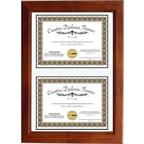 Creative Picture Frames 14"x20" Walnut Finish Double Diploma Frame with White Matting Holds Two 8.5 x 11 -inch Media and