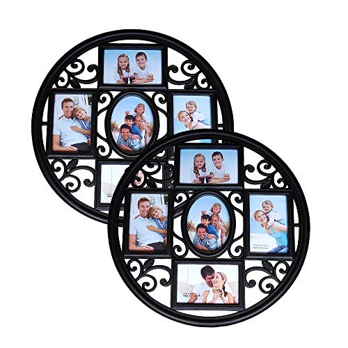MKUN 2Pack of 4x6 Wall Photo Collage Frames - Round Circular Circle Wall Hanging Picture Collage Frame with Leaf Decoration,