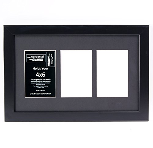 Creative Letter Art [10x16 3 Opening 4x6 Black Picture Frame with 10x16 Black Mat Collage Including Full Strength Glass,