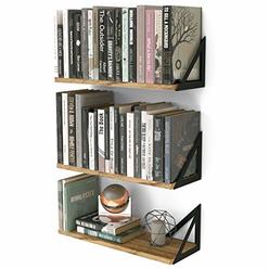 Wallniture Minori Floating Shelves Set of 3, Small Bookshelf Unit for Living Room, Office, and Bedroom, Natural Burned Rustic