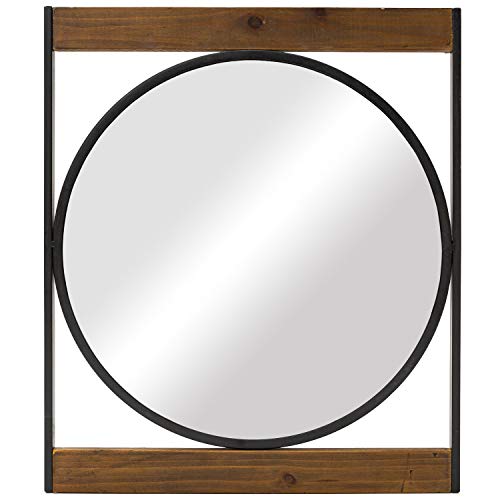 RiteSune Decorative Mirrors for Wall Decor Round Wall Mirror with Square Metal&Wooden Frame for Bedroom Bathroom Living Room Entryway