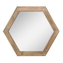 Stonebriar Decorative 24" Hexagon Hanging Wall Mirror with Natural Wood Frame and Attached Hanging Bracket, Rustic Farmhouse