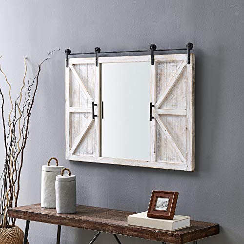 FirsTime & Co. Hayloft Farmhouse Barn Door Mirror, American Crafted, White, 36 x 2 x 24