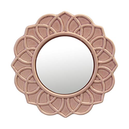 Stonebriar Dusty Rose Decorative Round Pink Floral Ceramic Wall Hanging Mirror