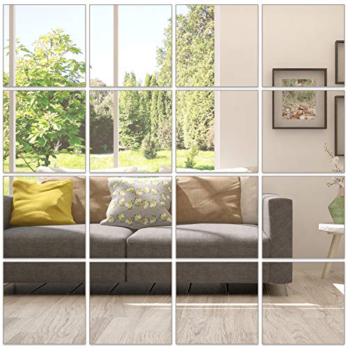 Motarto 16 Sheets Flexible Mirror Sheets Self Adhesive Mirror Wall Stickers  Removable Acrylic Mirror for Home Living Room