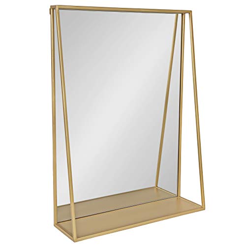 Kate and Laurel Lintz Mid-Century Mirror with Storage Shelf, 18" x 24", Gold