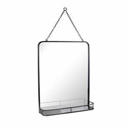 Stonebriar Rectangle Black Metal Wall Mirror with Hanging Chain and Shelf, 20.4" x 16.1"