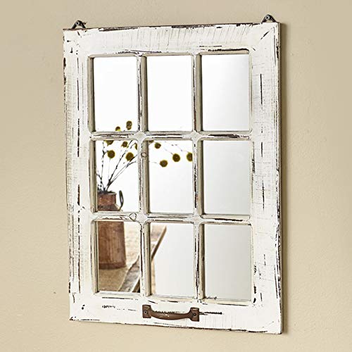 Briskly41 Mirror Distressed Wood Windowpane Rustic Country Farmhouse Home Wall Decor White