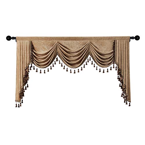 elkca Double-Sided Chenille Waterfall Valance for Living Room Luxury Window Curtains Valance for Bedroom (Coffee, W79 Inch, 1 Panel)