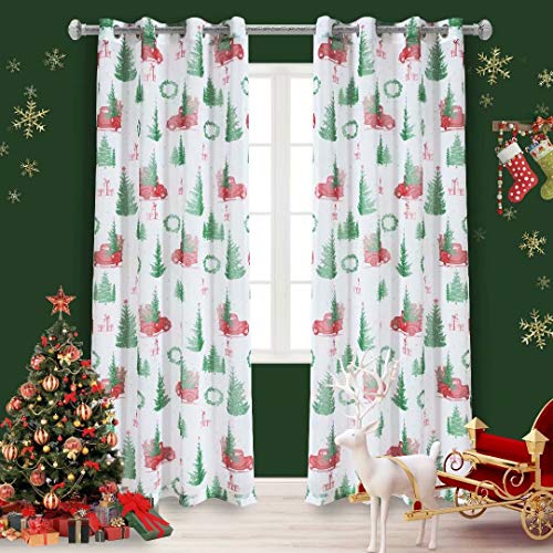 LORDTEX Christmas Sheer Curtains for Living Room and Bedroom - Textured Faux Linen White Sheer Curtains, Semi Voile Light