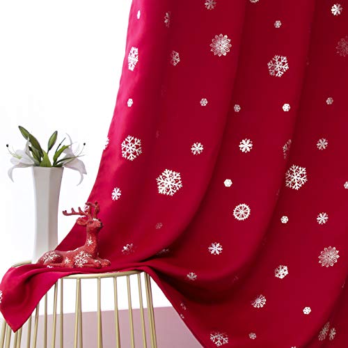 LORDTEX Snowflake Foil Print Christmas Curtains for Living Room and Bedroom - Thermal Insulated Blackout Curtains, Noise