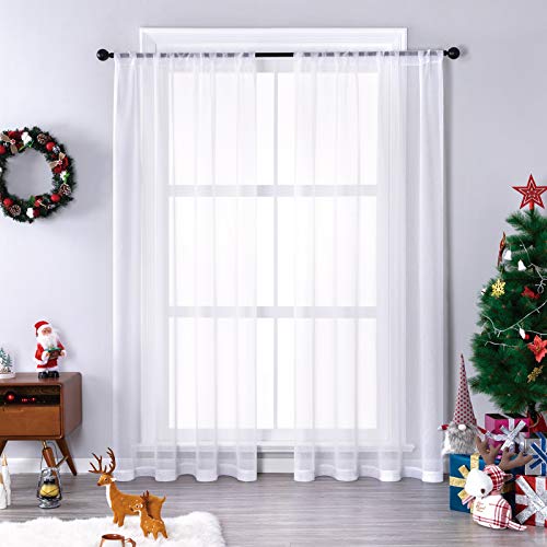 MRTREES Christmas Xmas Holiday White Sheer Curtains 54 inches Long