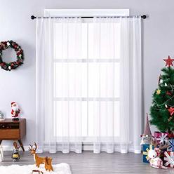 MRTREES Christmas Xmas Holiday White Sheer Curtains 54 inches Long Living Room Curtain Sheers Bedroom Voile Panels Drapes Rod Pocket