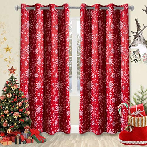 LORDTEX Snow Print Christmas Curtains for Living Room and Bedroom - Thermal Insulated Blackout Curtains, Noise Reducing