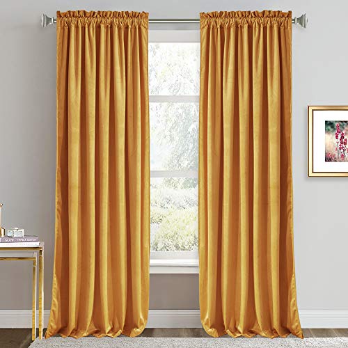 RYB HOME Velvet Curtains 84 inches - Super Soft Home Decor Room Darkening Curtains for Living Room, Thermal Insulated Velvet