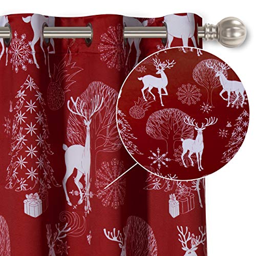 LORDTEX Deer & Snow Print Christmas Curtains for Living Room and Bedroom - Thermal Insulated Blackout Curtains, Noise