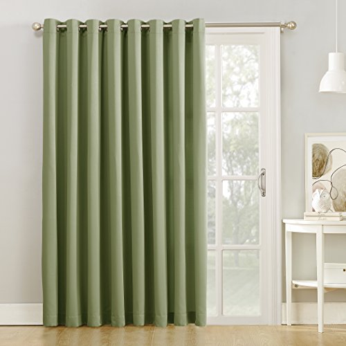 Sun Zero Barrow Extra-Wide Energy Efficient Sliding Patio Door Curtain Panel with Pull Wand, 100" x 84", Sage Green