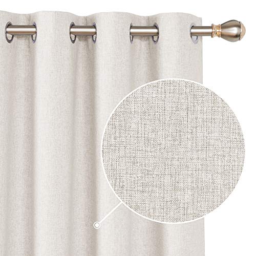 Deconovo Faux Linen Total Blackout Curtain Panels Thermal Insulated Energy Saving Room Darkening Draperies Grommet Drapes for