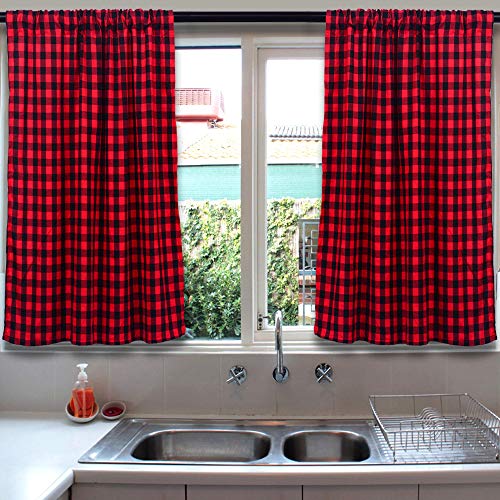 LGHome LGHome Black and Red Buffalo Check Curtains Gingham Window Panels  Window Treatment 36x36inch, Set of 2, Black and Red