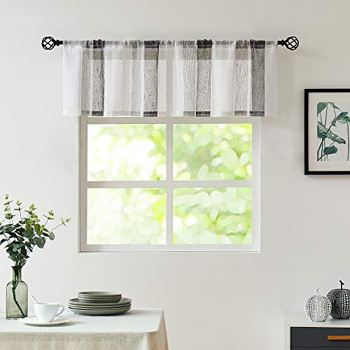 Central Park Black and White Kitchen Window Curtain Valance Vertical Stripe Sheer Boucle Linen Window Curtain, Living Room