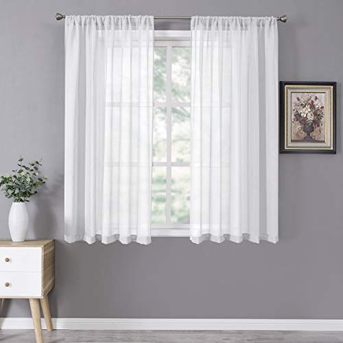 Tollpiz Short Sheer Curtains Linen Textured Bedroom Curtain Sheers Light Filtering Rod Pocket Voile Curtains for Living Room,