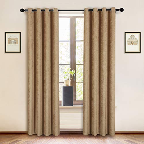 elkca Double-Sided Chenille Curtains for Living Room Modern Window Treatment for Bedroom Curtain,Grommet Top-2 Panles (Coffee, 52"