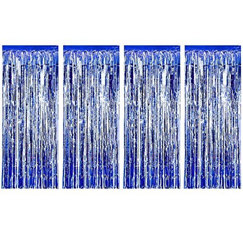 Sumind 4 Pack Foil Curtains Metallic Fringe Curtains Shimmer Curtain for Birthday Wedding Party Christmas Decorations (Blue)