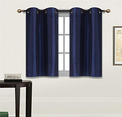Rooney Set of 2PC Faux Silk Insulated Blackout Grommet Panels Tiers Curtain for Kitchen, Bathroom Or Any Small Window (Navy,