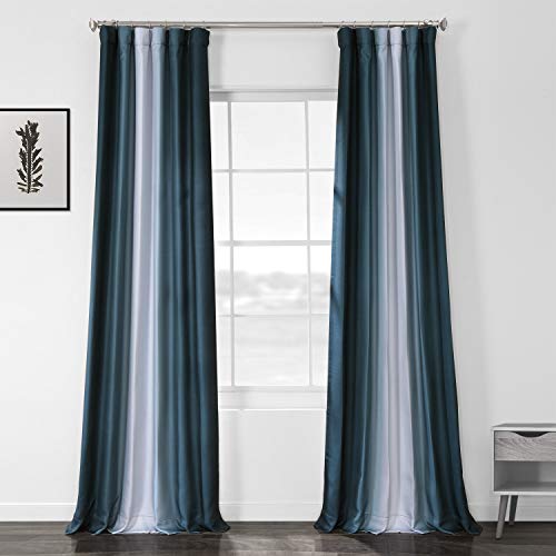 HPD Half Price Drapes BOCH-DLN191A-96 Printed Linen Textured Blackout Curtain (1 Panel), 50 X 96, Parallel Teal