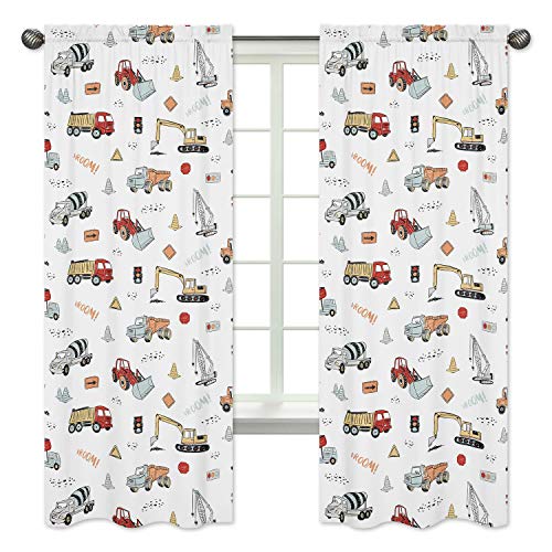 Sweet Jojo Designs Construction Truck Window Treatment Panels Curtains - Set of 2 - Grey Yellow Orange Red and Blue